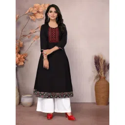 Rangita Black Cotton Embroidered 3/4th sleeve Kurta-picture-31