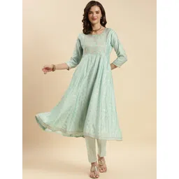 Rangita Ethnic Motifs Printed Gotta Patti Anarkali Kurta With Trousers-picture-15