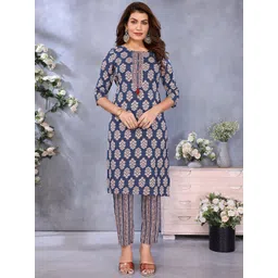 Rangita Floral Printed Round Neck Straight Kurta With Trousers-picture-22