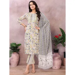 Rangita Floral Printed Thread Work Round Neck Straight Kurta With Trousers & Dupatta-picture-26