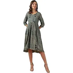 rangita Women Blue Rayon Embroidered at Yoke Knee Length Flared Ethnic Gown-picture-39