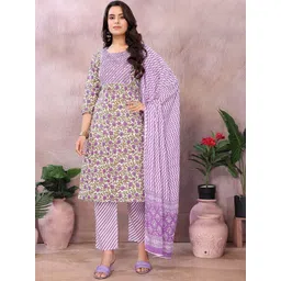 Rangita Women Floral Embroidered Cotton Kurta with Trousers & Dupatta-picture-38