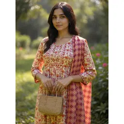 Rangita Women Floral Printed A-Line Kurta with Trousers & Dupatta-image-46