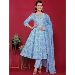 Rangita Women Paisley Embroidered Cotton Kurta with Trouser & Dupatta-picture-36