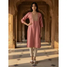 Rangita Women Round Neck Embroidered Straight Kurta-picture-23