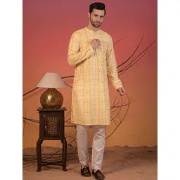 Rangkathaa Men Ethnic Motifs Striped Cold-Shoulder Sleeves Jacquard Kurta-picture-10