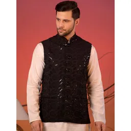 Rangkathaa Sequins Embellished Pure Cotton Nehru Jackets-picture-10