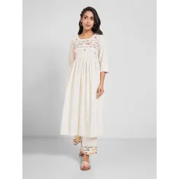 Rangmanch By Pantaloons Antique White Cotton Regular Fit Embroidered Kurta-picture-11