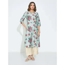 Rangmanch By Pantaloons Aqua Green Regular Fit Floral Print Kurta-picture-16