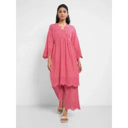 Rangmanch By Pantaloons Azalea Pink Cotton Regular Fit Embroidered Kurta-picture-31