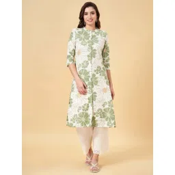 Rangmanch by Pantaloons Beige & Green Cotton Printed A Line Kurta-picture-36