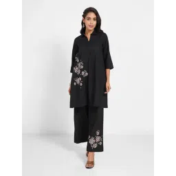 Rangmanch By Pantaloons Black Ink Cotton Regular Fit Embroidered Kurta-picture-26