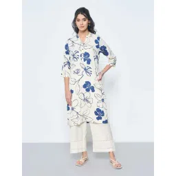 Rangmanch By Pantaloons Blue & White Regular Fit Floral Print Kurta-picture-37