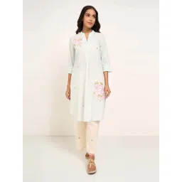 Rangmanch By Pantaloons Blue Cotton Regular Fit Embroidered Kurta-picture-19