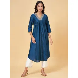 Rangmanch by Pantaloons Blue Embroidered A Line Kurta-picture-42