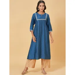 Rangmanch by Pantaloons Blue Embroidered A Line Kurta-picture-34