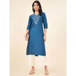 Rangmanch by Pantaloons Blue Embroidered Straight Kurta image 4