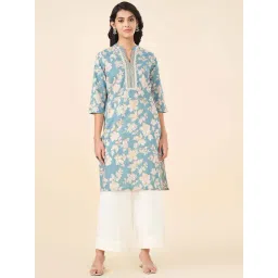 Rangmanch by Pantaloons Blue Printed Straight Kurta-picture-35