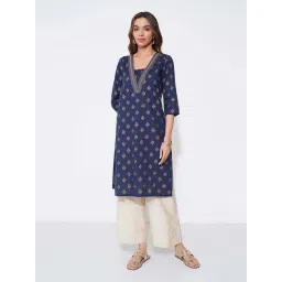 Rangmanch By Pantaloons Blue Quartz Regular Fit Embroidered Kurta-picture-41