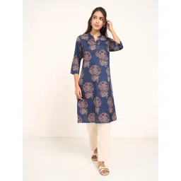 Rangmanch By Pantaloons Blue Regular Fit Floral Print Kurta-picture-38