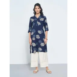 Rangmanch By Pantaloons Blue Regular Fit Floral Print Kurta-picture-29