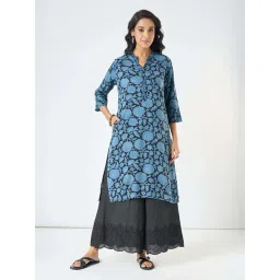Rangmanch By Pantaloons Blue Regular Fit Floral Print Kurta-picture-28