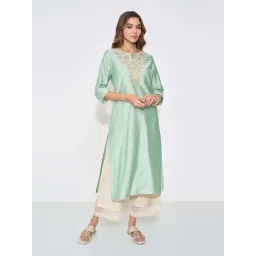 Rangmanch By Pantaloons Brilliant Green Regular Fit Embroidered Kurta-picture-48