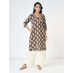 Rangmanch By Pantaloons Brown Regular Fit Floral Print Kurta-picture-44
