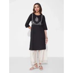 Rangmanch By Pantaloons Charcoal Black Regular Fit Embroidered Kurta-picture-29