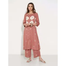 Rangmanch By Pantaloons Coral Pink Regular Fit Printed Kurta-picture-23