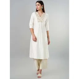 Rangmanch by Pantaloons Cream Embroidered A Line Kurta-picture-24