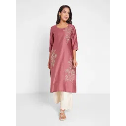 Rangmanch By Pantaloons Dusty Rose Regular Fit Embroidered Kurta-picture-41
