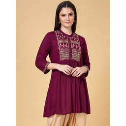 RANGMANCH BY PANTALOONS Ethnic Motifs Embroidered Mandarin Collar A-Line Kurti-picture-28