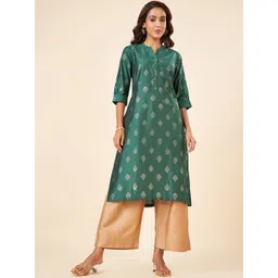 RANGMANCH BY PANTALOONS Ethnic Motifs Embroidered Mandarin Collar Straight Kurta-picture-21
