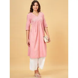 RANGMANCH BY PANTALOONS Ethnic Motifs Embroidered Mirror Work Pure Cotton Empire Kurta-picture-18