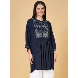 RANGMANCH BY PANTALOONS Ethnic Motifs Embroidered Pleated A-Line Kurti-picture-33