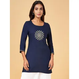 RANGMANCH BY PANTALOONS Ethnic Motifs Embroidered Round Neck Mirror Work Tunic-picture-25