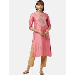 RANGMANCH BY PANTALOONS Ethnic Motifs Embroidered Round Neck Straight Kurta-picture-34