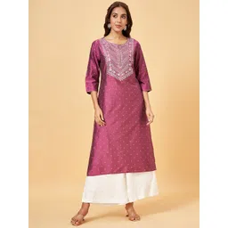 RANGMANCH BY PANTALOONS Ethnic Motifs Embroidered Sequinned Straight Kurta image 1