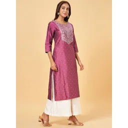 RANGMANCH BY PANTALOONS Ethnic Motifs Embroidered Sequinned Straight Kurta image 4