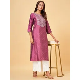 RANGMANCH BY PANTALOONS Ethnic Motifs Embroidered Sequinned Straight Kurta image 2