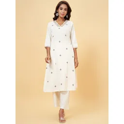 RANGMANCH BY PANTALOONS Ethnic Motifs Embroidered V-Neck Mirror WorkKurta-picture-19