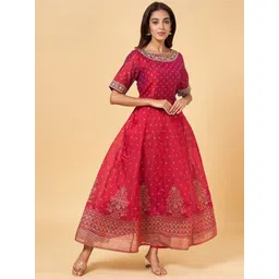 RANGMANCH BY PANTALOONS Ethnic Motifs Printed Embroidered Fit & Flare Maxi Dress-picture-37