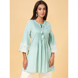 RANGMANCH BY PANTALOONS Floral Embroidered Flared Sleeves Pure Cotton  Kurti-picture-20