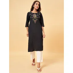 RANGMANCH BY PANTALOONS Floral Embroidered Round Neck Thread Work Kurta-picture-32