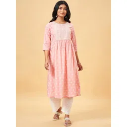 RANGMANCH BY PANTALOONS Floral Embroidered Thread Work A-Line Pleated Cotton Kurta-picture-33