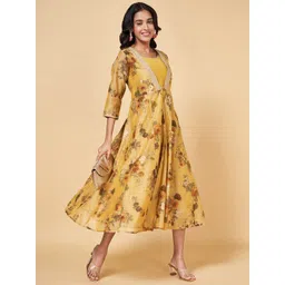 RANGMANCH BY PANTALOONS Floral Printed Embellished A-Line Midi Ethnic Dress-picture-10