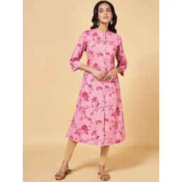 RANGMANCH BY PANTALOONS Floral Printed Mandarin Collar A-Line Pure Cotton Kurta-picture-41