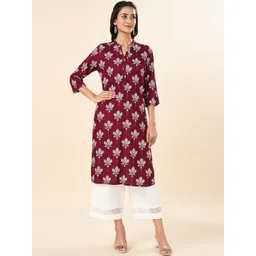 RANGMANCH BY PANTALOONS Floral Printed Mandarin Collar Straight Kurta-picture-31