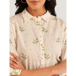 RANGMANCH BY PANTALOONS Floral Printed Shirt Collar A-Line Pure Cotton Kurta-picture-41